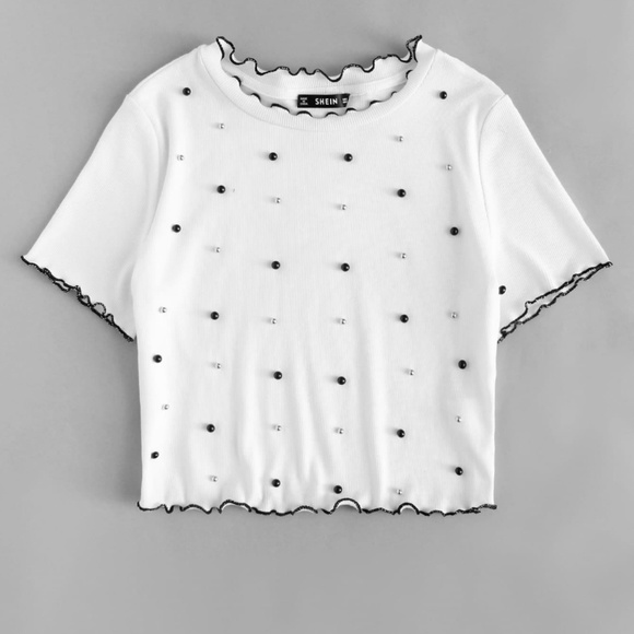 PEARL BEADED LETTUCE EDGE CROP TEE - Picture 5 of 5